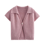 Women’s Retro Collared Short Sleeve Sweater