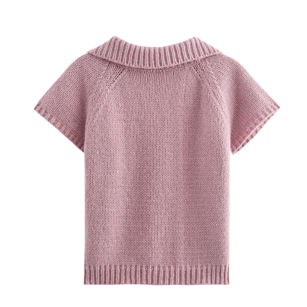 Women’s Retro Collared Short Sleeve Sweater