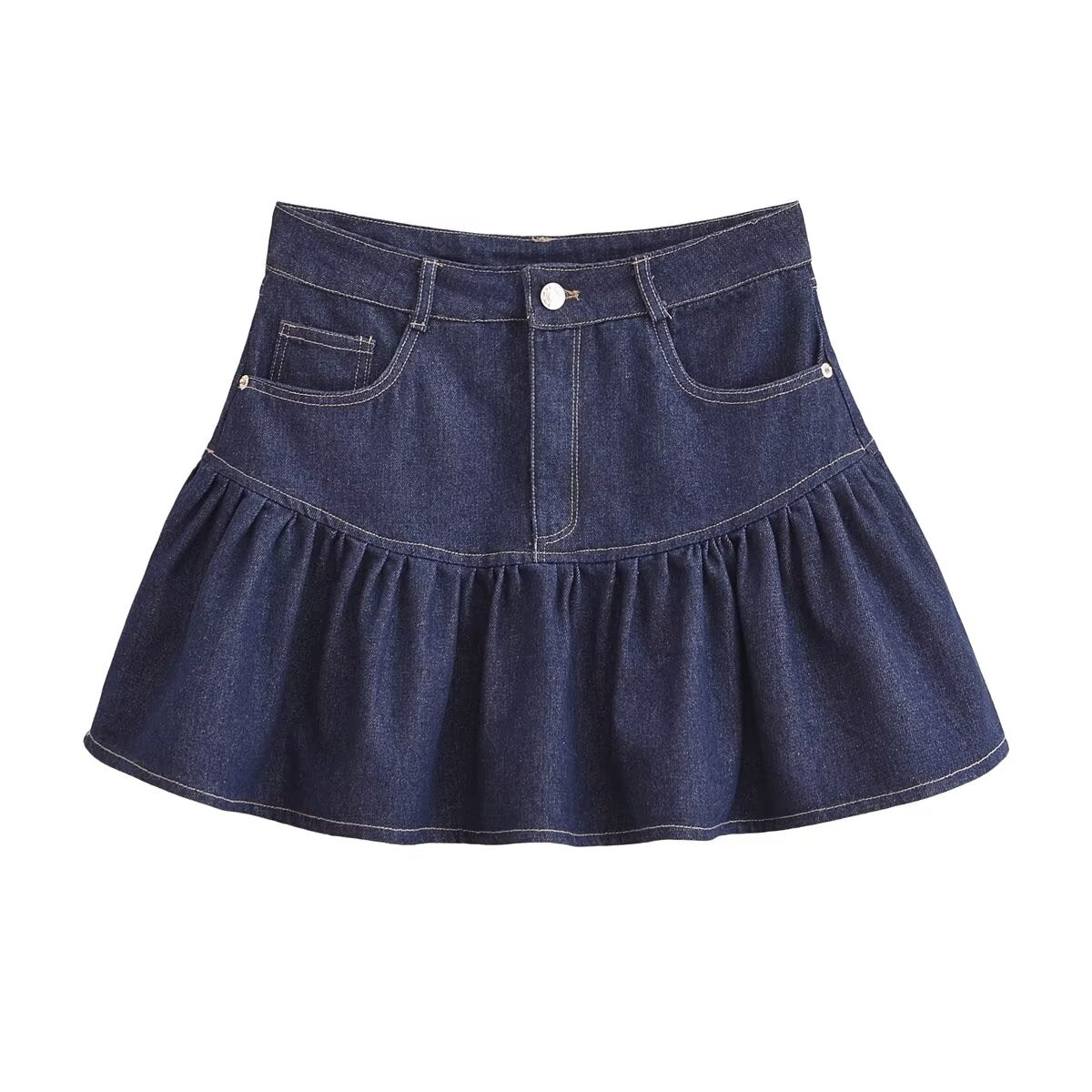 Denim Mid Waist Wide Hem Splicing Skirt