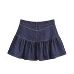 Denim Mid Waist Wide Hem Splicing Skirt