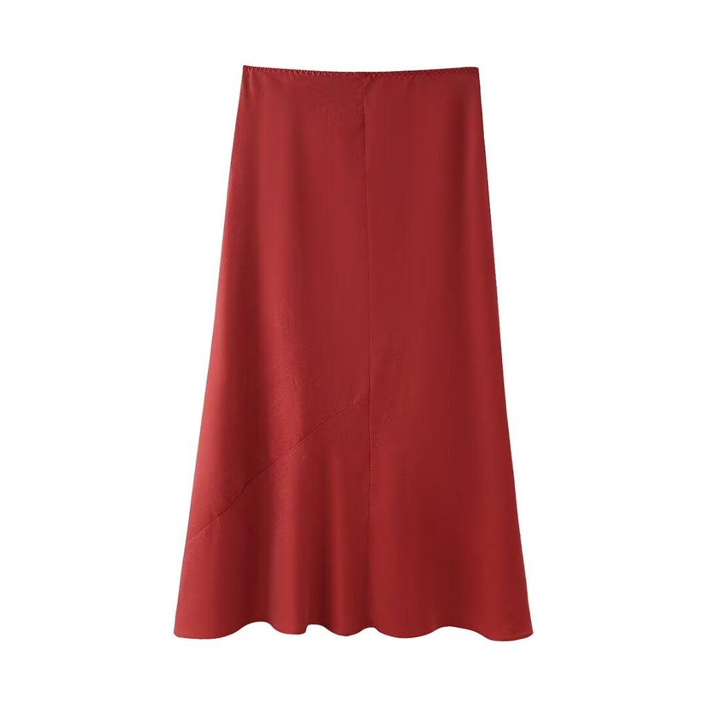 Women's Silk Satin Textured Midi Skirt