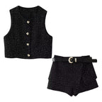 Women's Fall Texture Short Vest Pantskirt Sets