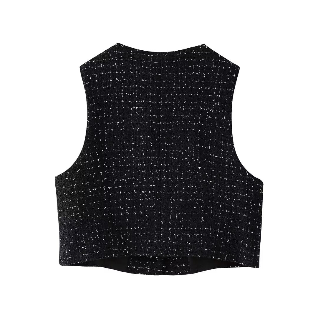Women's Fall Texture Short Vest Pantskirt Sets