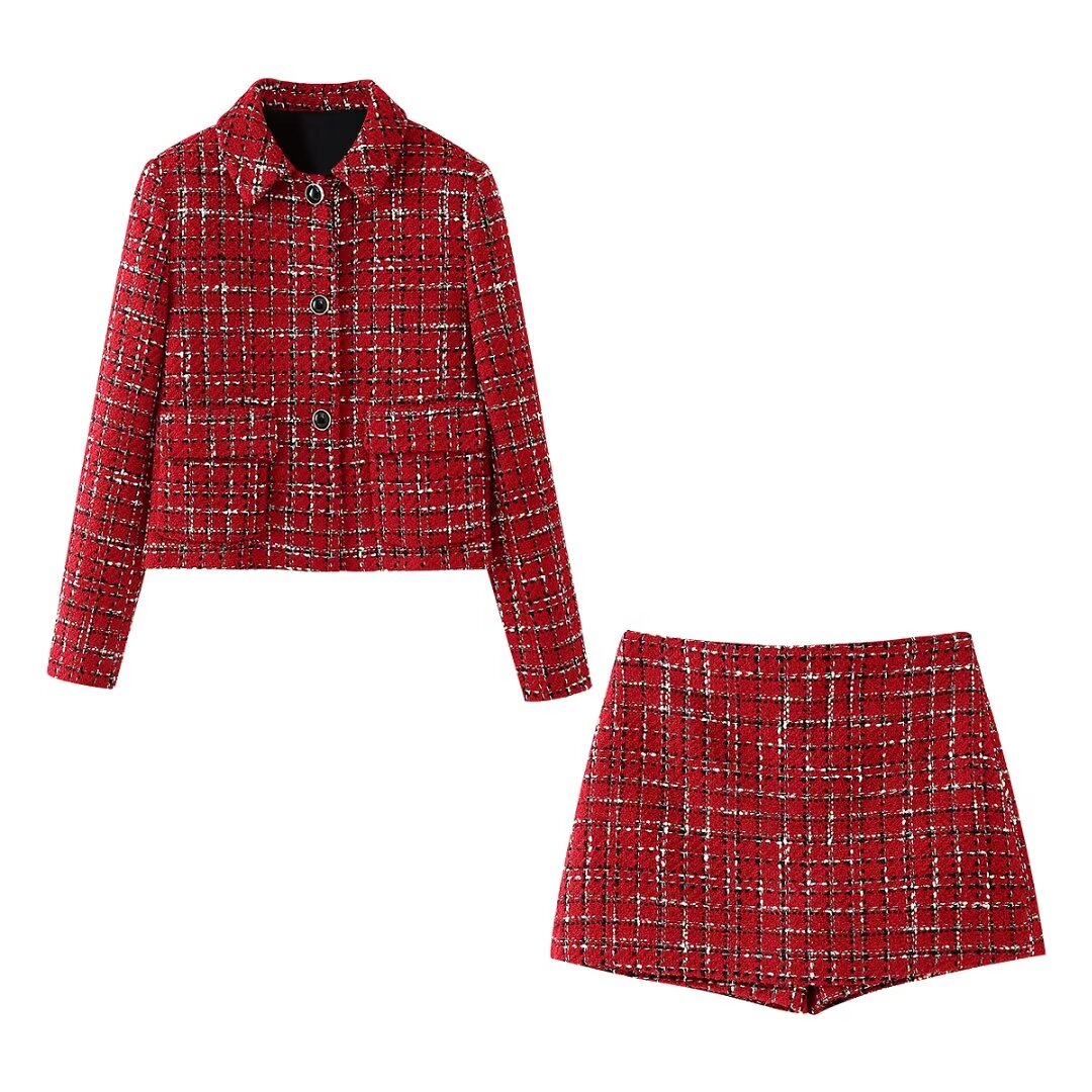 Women's Fall Texture Coat Texture Culottes Sets
