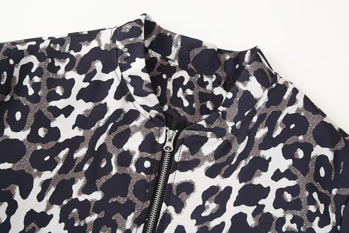 Women's Fall Stylish Leopard Print Jacket Long Sleeve Jacket