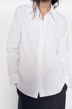 Women's Long Sleeve White Texture Floral Decorative Poplin Shirt