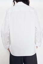 Women's Long Sleeve White Texture Floral Decorative Poplin Shirt