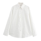 Women's Long Sleeve White Texture Floral Decorative Poplin Shirt