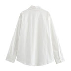 Women's Long Sleeve White Texture Floral Decorative Poplin Shirt
