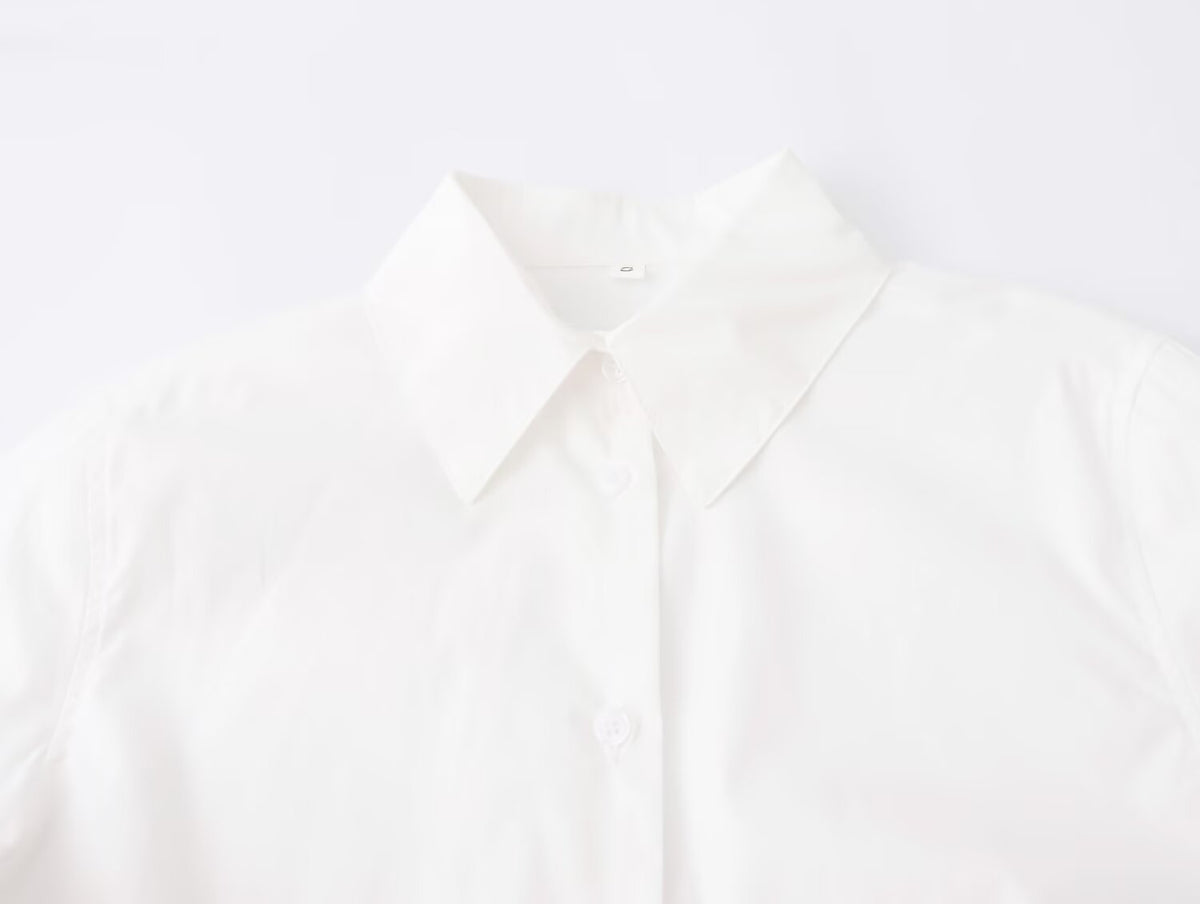 Women's Long Sleeve White Texture Floral Decorative Poplin Shirt