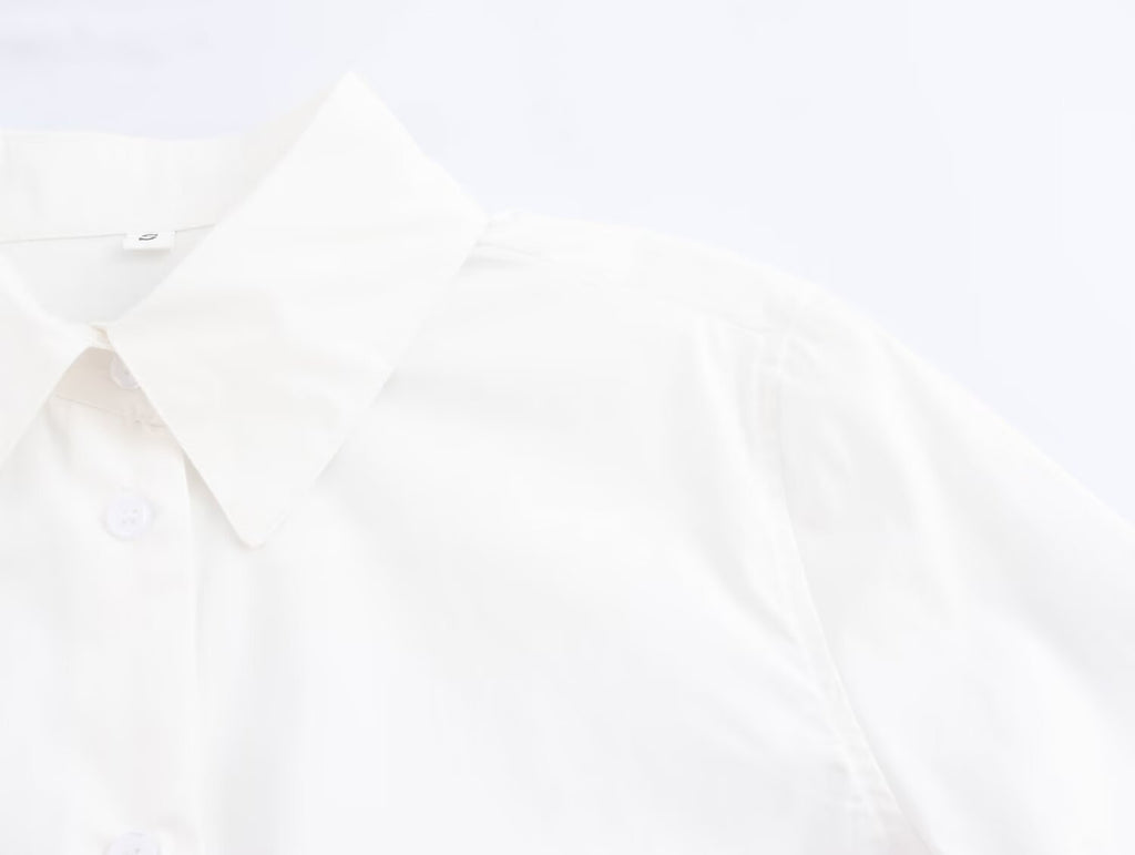 Women's Long Sleeve White Texture Floral Decorative Poplin Shirt