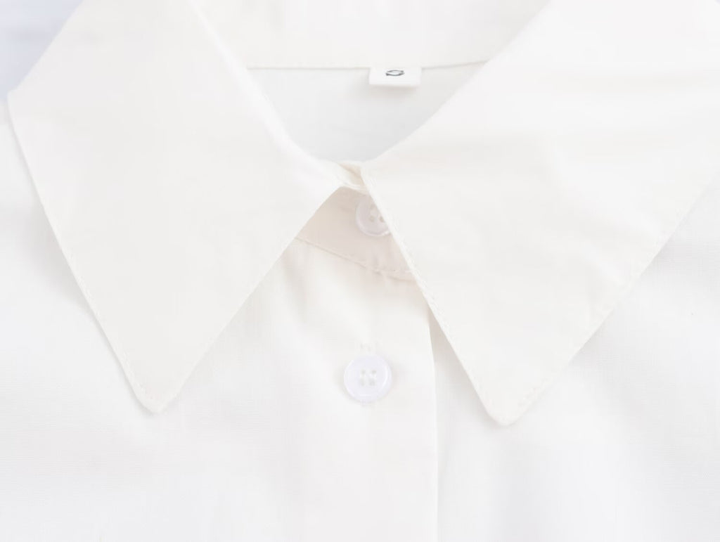 Women's Long Sleeve White Texture Floral Decorative Poplin Shirt