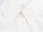 Women's Long Sleeve White Texture Floral Decorative Poplin Shirt