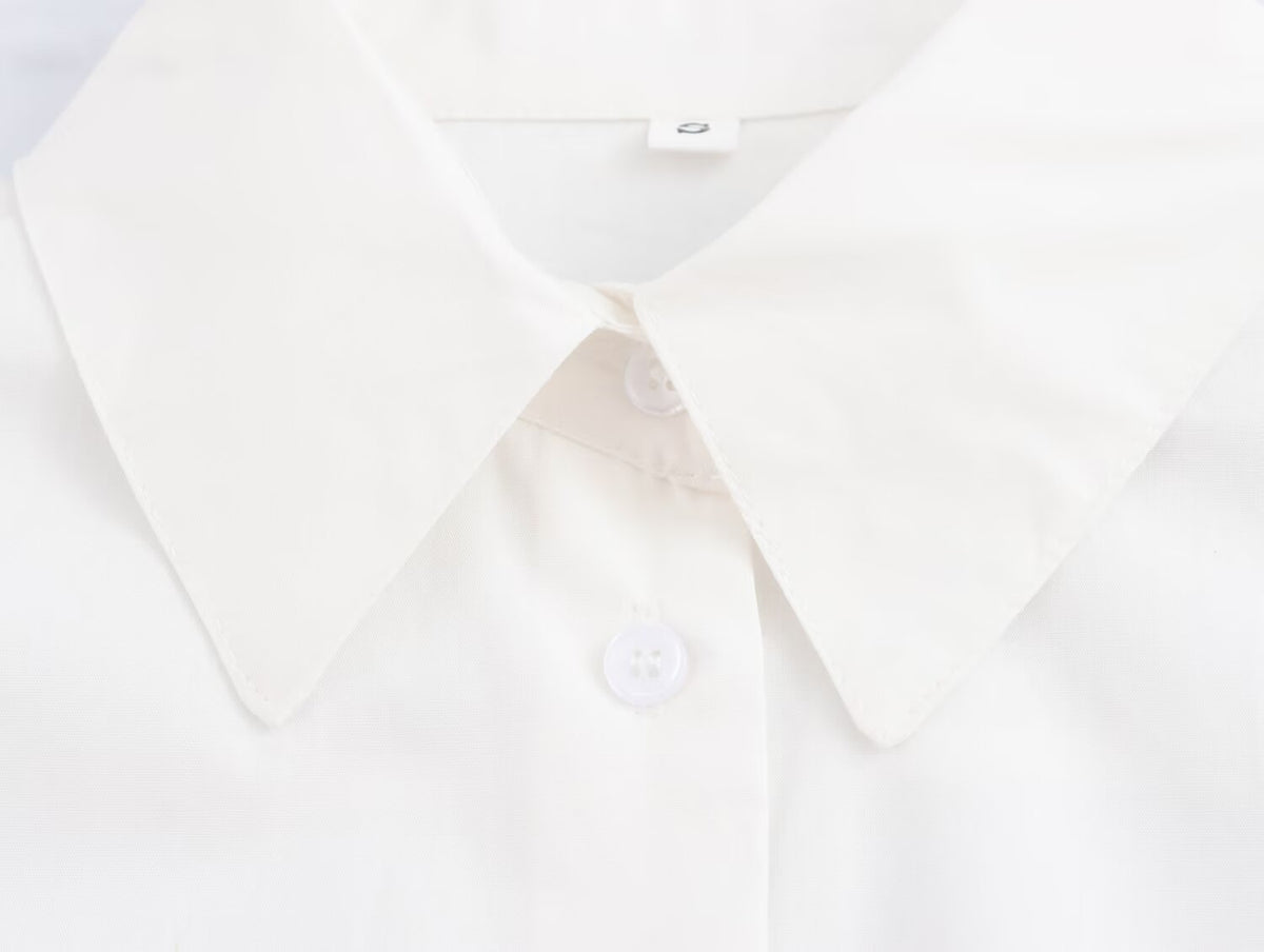 Women's Long Sleeve White Texture Floral Decorative Poplin Shirt