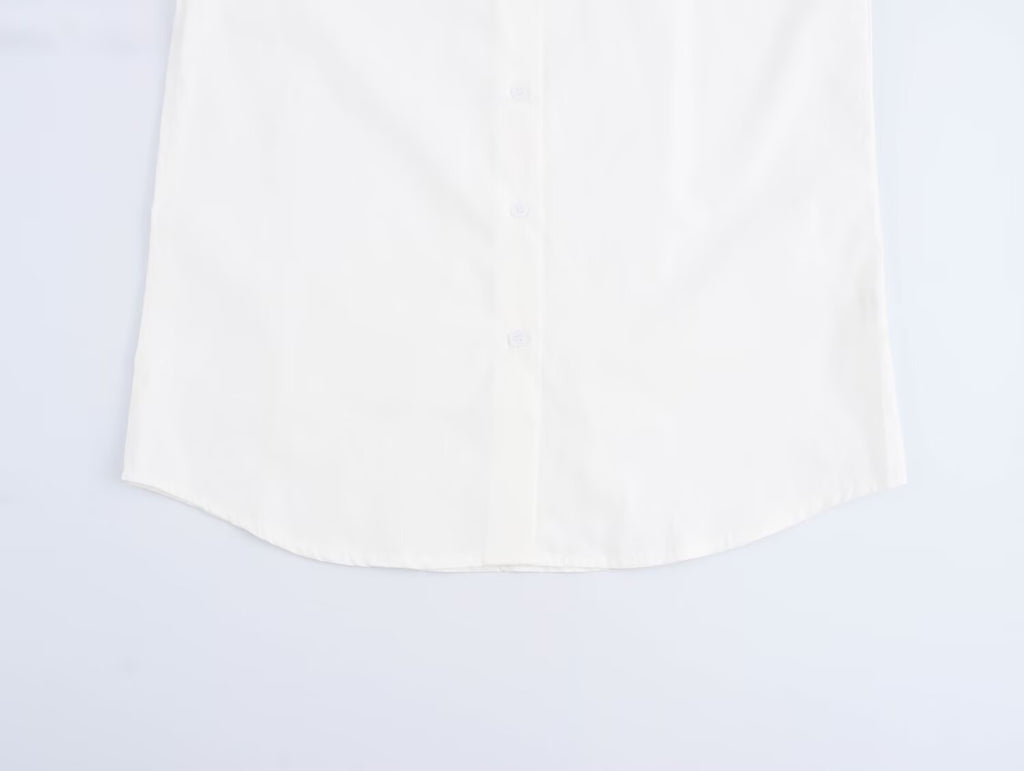 Women's Long Sleeve White Texture Floral Decorative Poplin Shirt