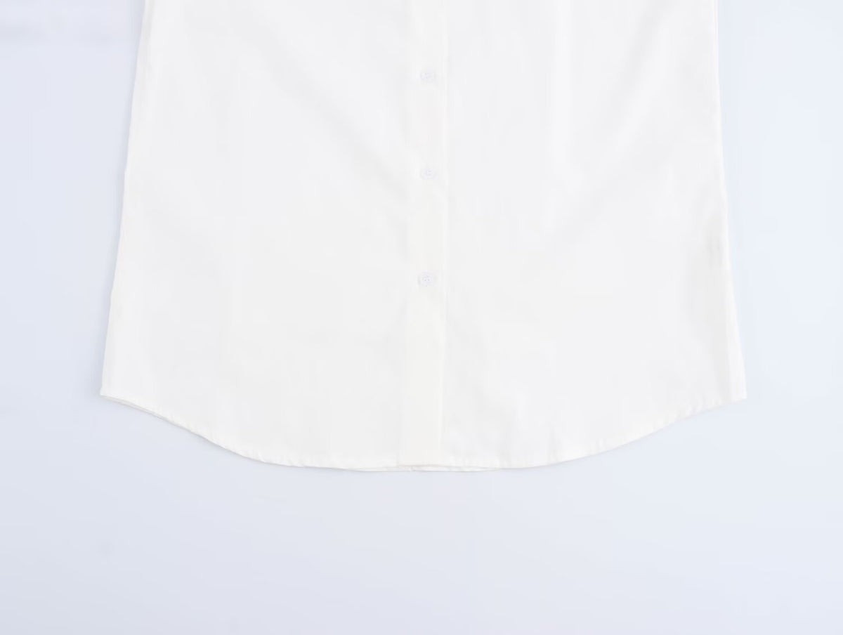 Women's Long Sleeve White Texture Floral Decorative Poplin Shirt