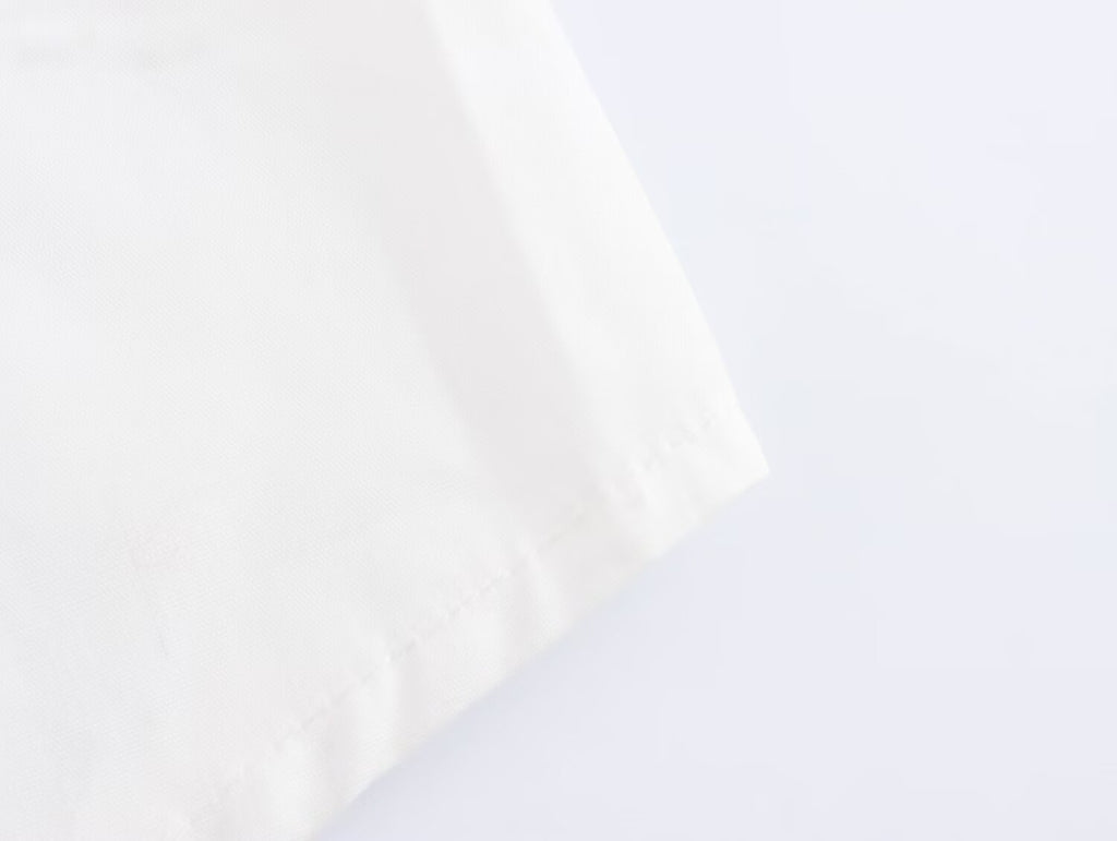 Women's Long Sleeve White Texture Floral Decorative Poplin Shirt