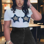 Star Embroidered Cropped T-Shirt