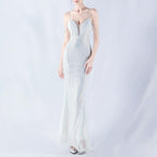 Women's Floral Sequin Beaded Strap Evening Dress