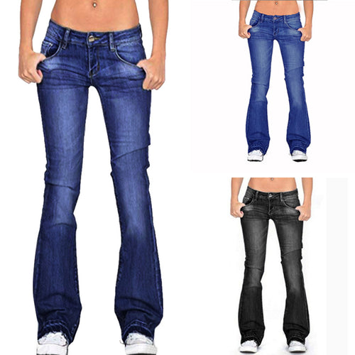 Spring Low Waist Skinny Women Flared Jeans Medium Wash Women Jeans
