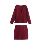 Women's Autumn Simple Knitting Slim Jacket and Skirt Two-Piece Set