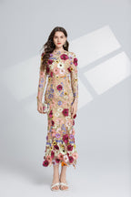 Floral Embroidered Long-Sleeve Maxi Dress