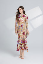 Floral Embroidered Long-Sleeve Maxi Dress
