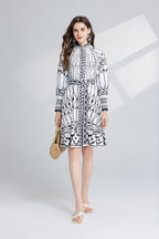 Women's Printed Stand-Collar A-Line Dress