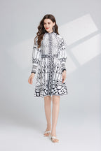 Women's Printed Stand-Collar A-Line Dress