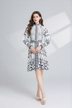 Women's Printed Stand-Collar A-Line Dress