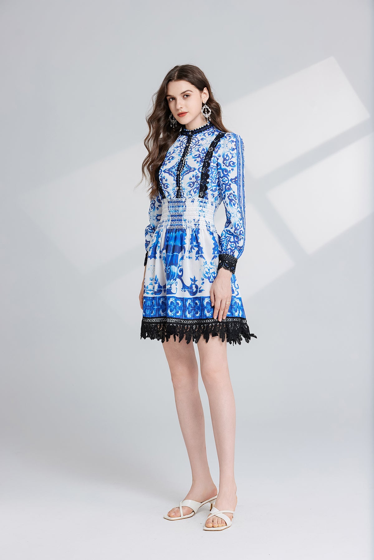 Women's 's Printed Long-Sleeve A-Line Dress
