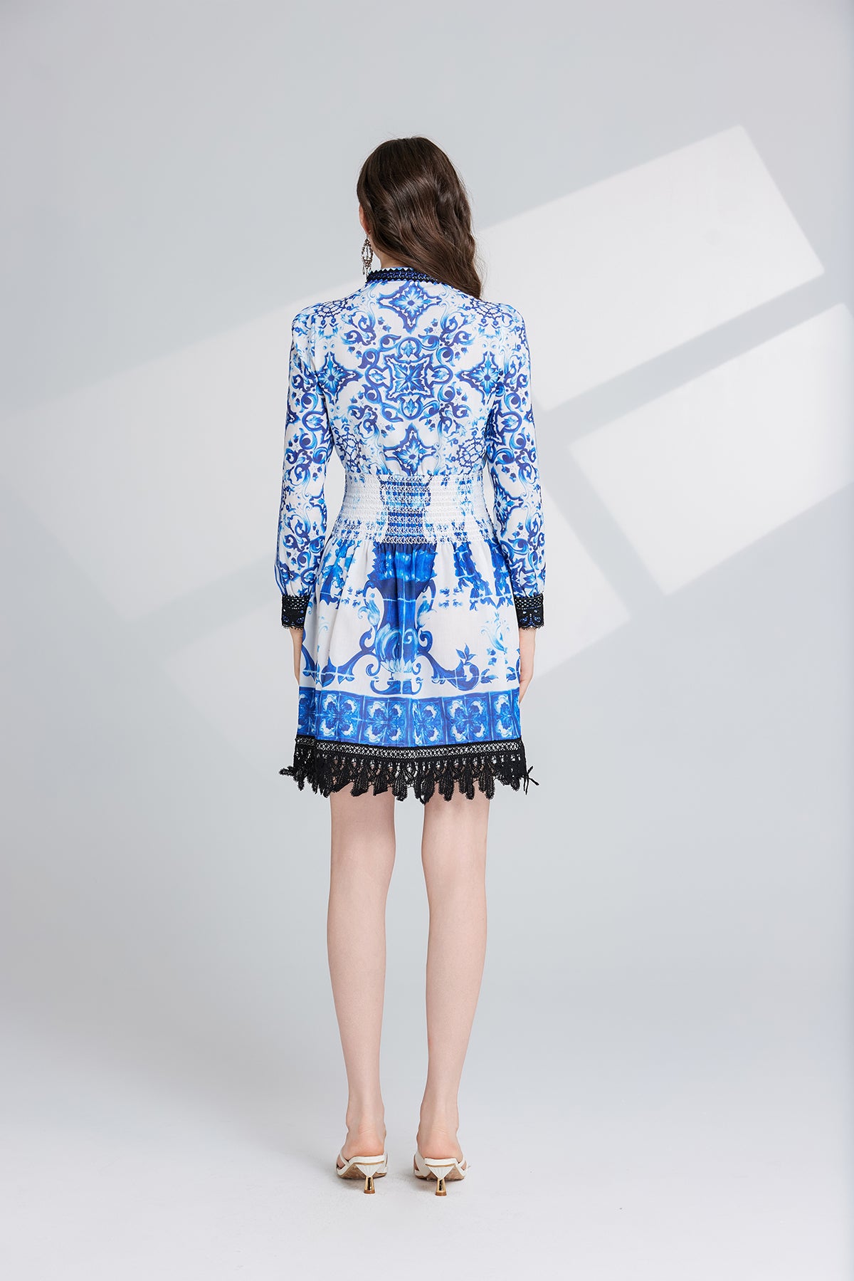 Women's 's Printed Long-Sleeve A-Line Dress