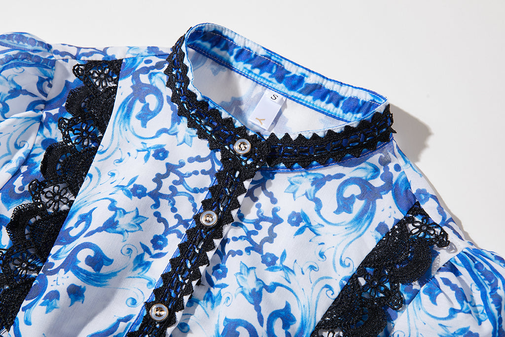 Women's 's Printed Long-Sleeve A-Line Dress