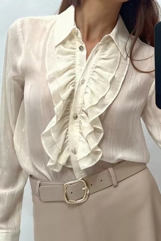 Women's Laminated Decoration Translucent Shirt