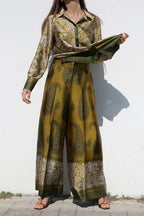 Women's Autumn Women's Casual Silk Satin Texture Printed Top Pants Set