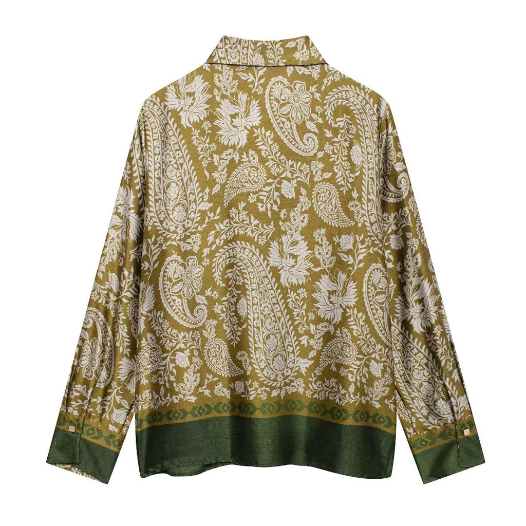 Women's Autumn Women's Casual Silk Satin Texture Printed Top Pants Set