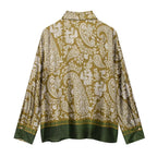 Women's Autumn Women's Casual Silk Satin Texture Printed Top Pants Set