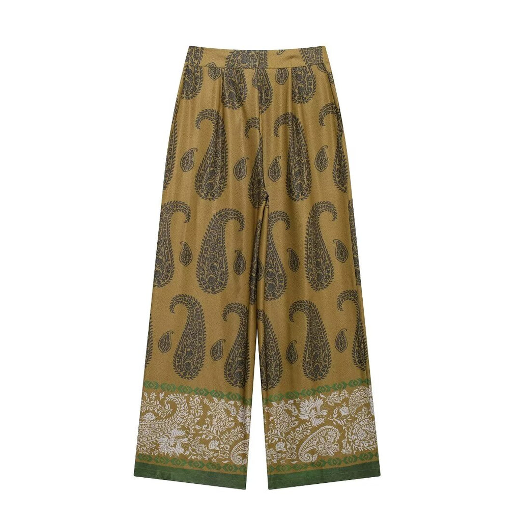 Women's Autumn Women's Casual Silk Satin Texture Printed Top Pants Set