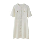 Women's Crew-Neck Button Pocket Mini Dress