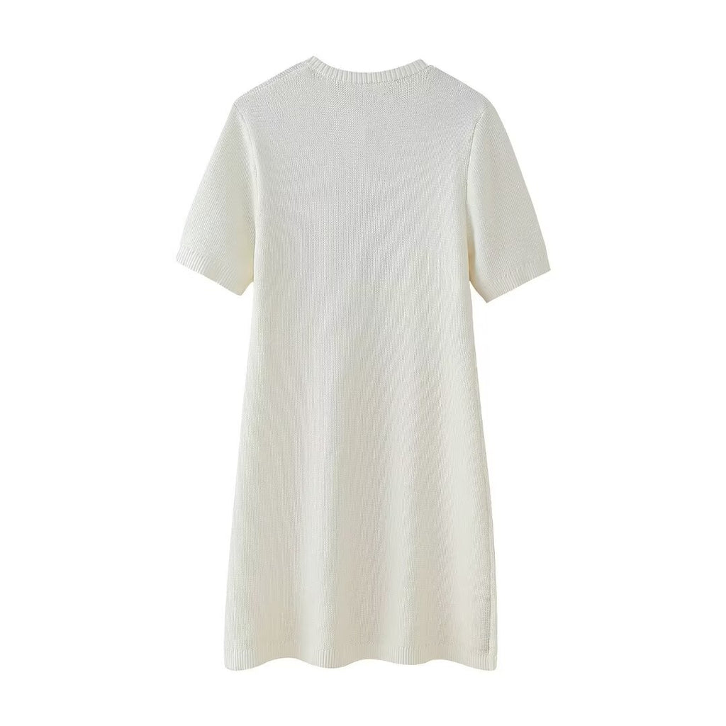 Women's Crew-Neck Button Pocket Mini Dress