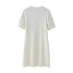 Women's Crew-Neck Button Pocket Mini Dress