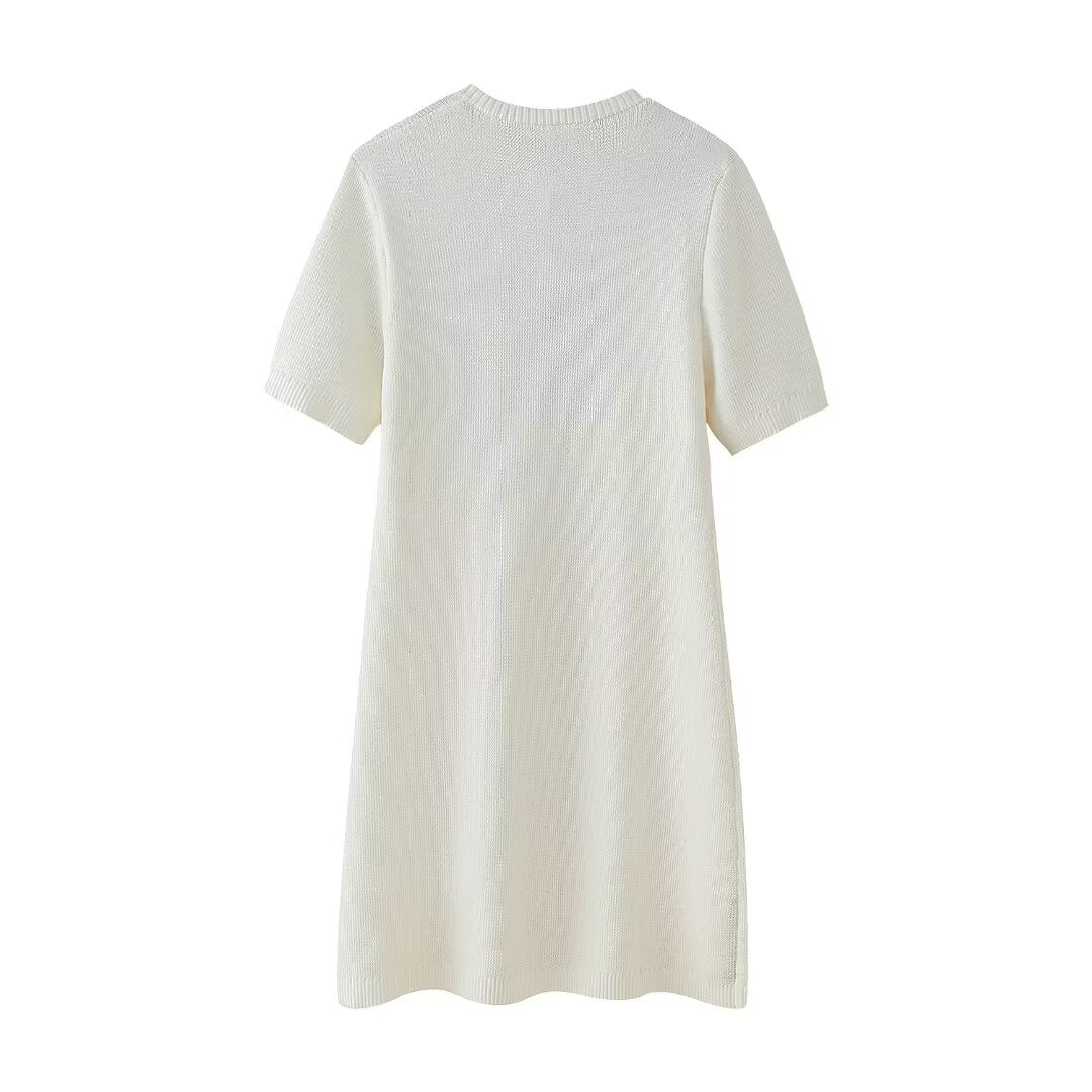 Women's Crew-Neck Button Pocket Mini Dress