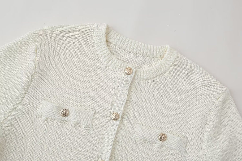 Women's Crew-Neck Button Pocket Mini Dress