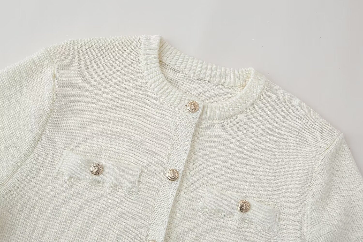 Women's Crew-Neck Button Pocket Mini Dress