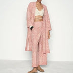 Women's French Sweet Embroidery Vacation Kimono Coat Pant Sets