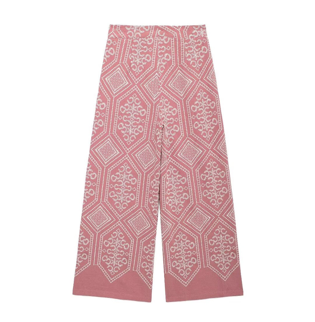 Women's French Sweet Embroidery Vacation Kimono Coat Pant Sets