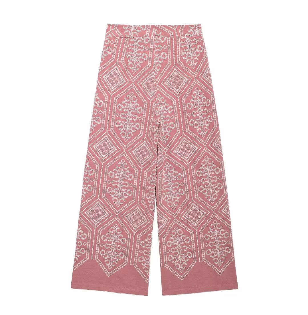 Women's French Sweet Embroidery Vacation Kimono Coat Pant Sets