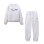 Winter Round-Neck Long-Sleeve Printed Sweatshirt Loose Jogging Sweatpants Set