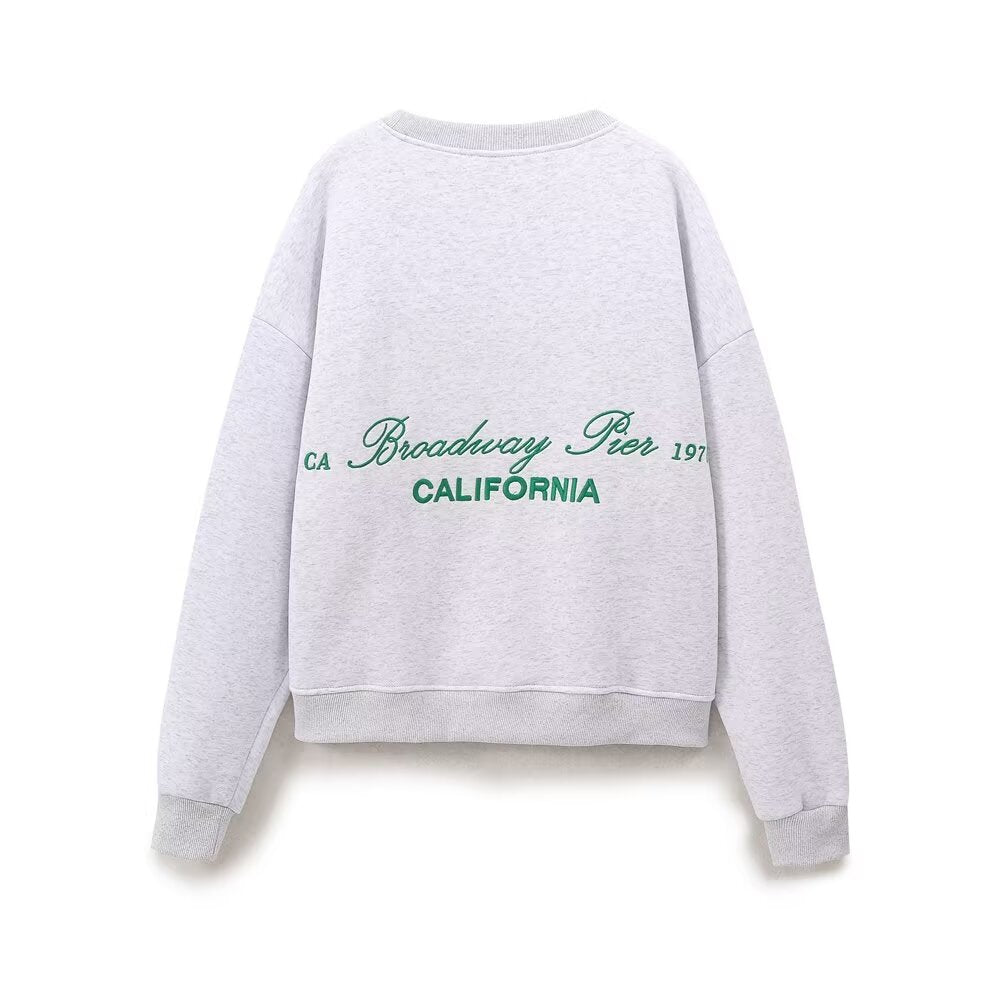 Winter Round-Neck Long-Sleeve Printed Sweatshirt Loose Jogging Sweatpants Set