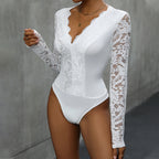 V Neck Long Sleeve Lace Jumpsuit